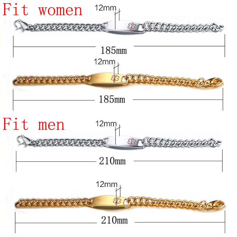 Vnox Free Engrave Medical Identification Bracelet Bangle Stainless Steel Customization Jewelry stainless steel bracelet medical alert bracelet