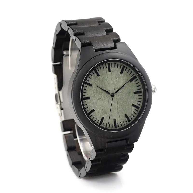 BOBO BIRD Mens Black Ebony Wooden Watches Green Wood Dial Wood Links Causal Quartz Wrist Watch in Gift Box BOBO BIRD Mens Black Ebony Wooden Watches Green Wood Dial Wood Links Causal Quartz Wrist Watch in Gift Box