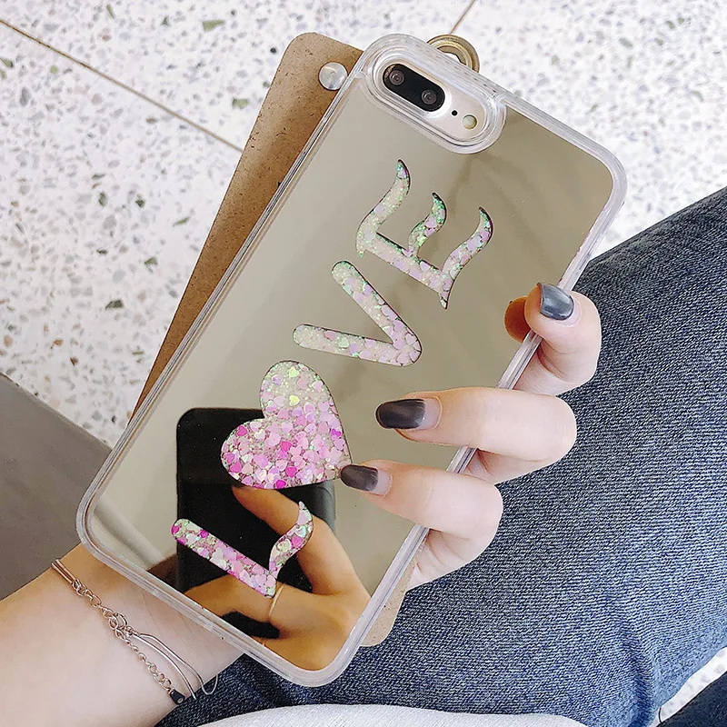 

Dynamic Liquid Quicksand LOVE Plating Caver For iPhone X Case Hard Anti-Knock Case For iPhone 6 6S 7 8 Plus Case Silicone Coque