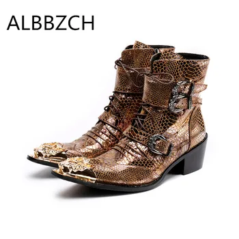

New mens genuine leather career work boots high heels luxury design pointed toe wedding boots men fashion evening party shoes