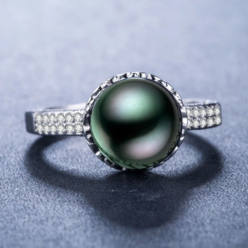 Роскошные серебряные кольца AAAA Циркон Черный Shell Pearl Ring таитянский Стиль Pearl Ring Модные украшения жемчуг кольцо для Для женщин