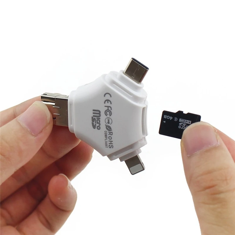 4 IN 1 TF MicroSD Card Reader OTG Card Reader Micro USB Type C for iPhone 5