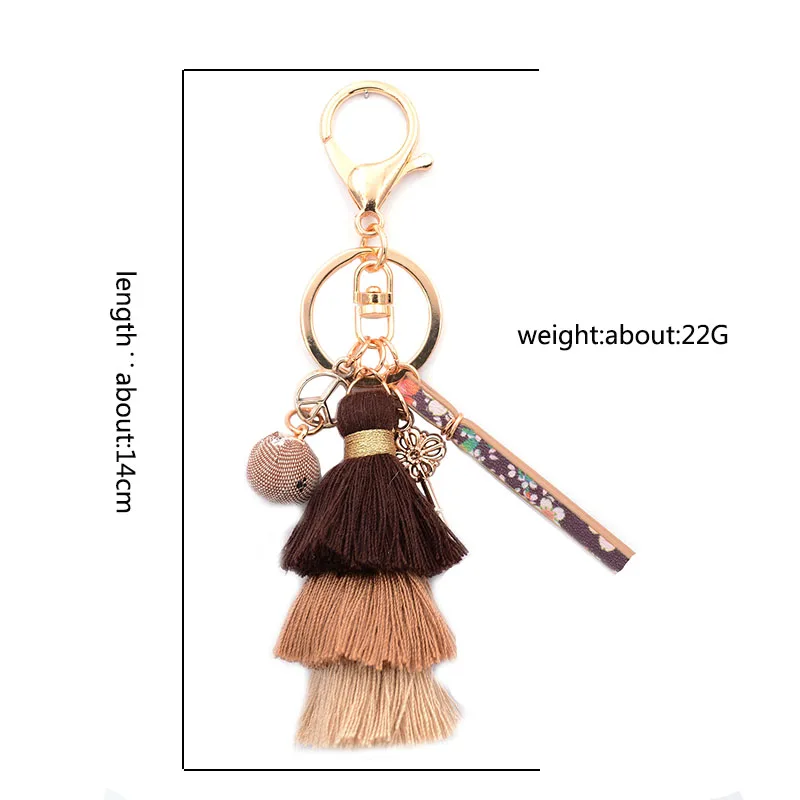 WELLMORE BOHEMIA leather,Cloth ball,key,long tassel colorful alloy Key Chain For Women Girl Bag Keychain wholesale jewelry