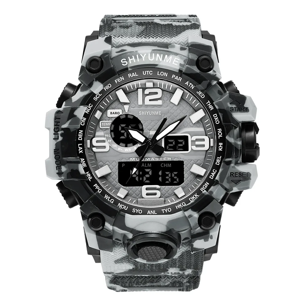 Камуфляжные военные армейские цифровые часы для мужчин светодиодный дисплей G стиль Роскошные спортивные ударные Часы мужские электронные наручные часы для мужчин - Цвет: Light gray