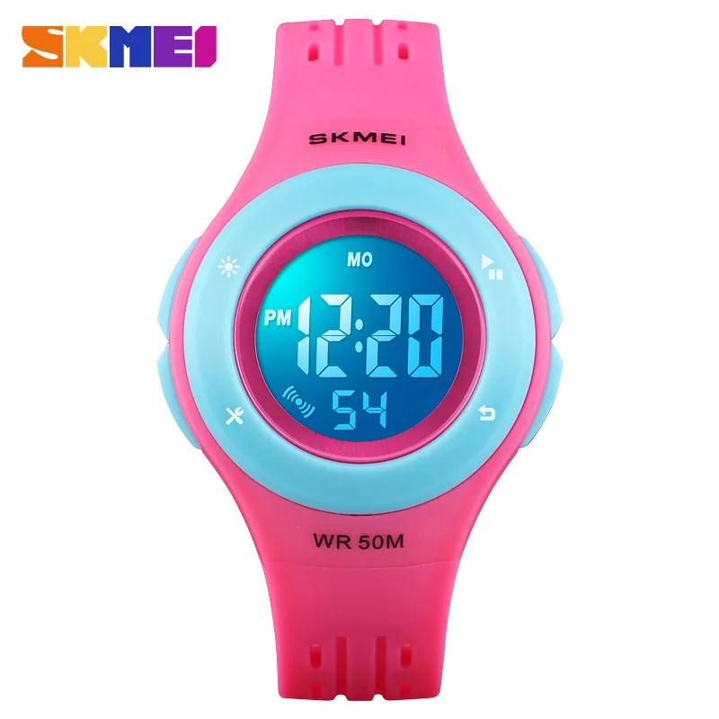 Детские часы, модные, светодиодный, цифровые, спортивные часы для мальчиков, пластиковые, с будильником, повседневные, детские часы для детей, подарок для девочек, SKMEI - Цвет: Rose Blue