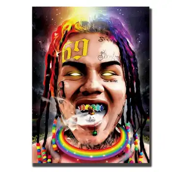 

Art Posters Wall Canvas Tekashi 6ix9ine Rapper Music Star Singer Modern painting room Decor14x21 12x18 24x36 27x40