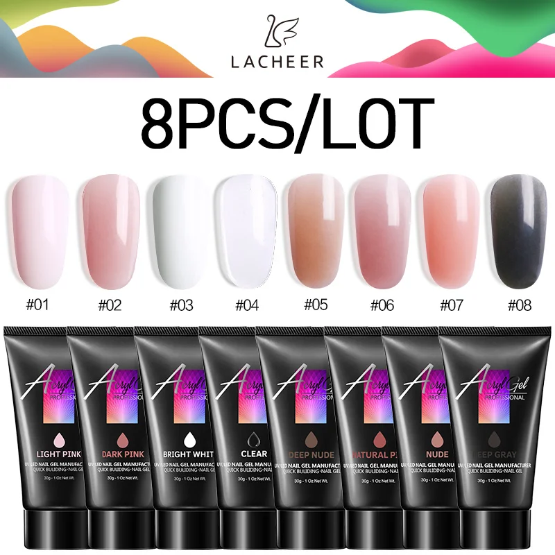 Lacheer 8 шт./лот акриловый удлиняющий гель розовый цвет Полупостоянный лак для