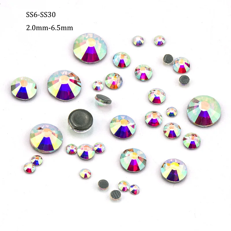 1100Pcs/bag Mix Sizes SS6-SS30 Glass Flat Back Crystal AB Hot fix Strass Stone Wedding decoration Rhinestones beads - Цвет: crystal AB