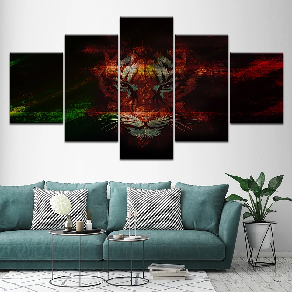 Wall Art HD печатает фотографии модульный рамки 5 шт. абстрактный тигра Арт холст