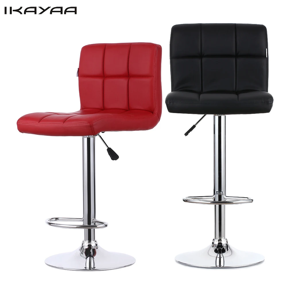 iKayaa 2PCS/Set Red Black PU Leather Swivel Bar Chairs Height