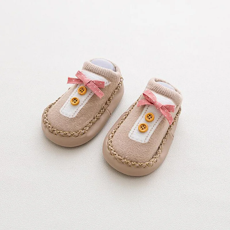 Button bow Khaki Различные новые Нескользящие Детские носки для малышей, носки-тапочки с героями мультфильмов, детские носки - Цвет: Button bow Khaki