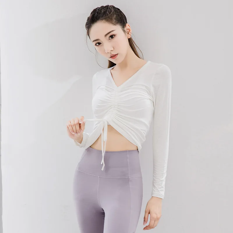 

Yoga Shirt Fold Slim Fit Gym Workout Running Sports Fitness Long Sleeve Women Yoga Top Crop Top T Shirt