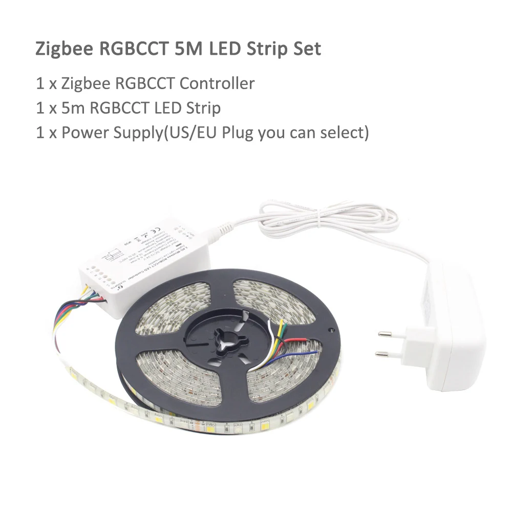 Светодиодный светильник Zigbee, 5 м, 12 В, RGBCCT, 5050, Zigbee ZLL Link, домашняя умная Светодиодная лента, водонепроницаемая, RGB, двойная, белая, для работы с Alexa Echo - Испускаемый цвет: 5M Zigbee Full Set