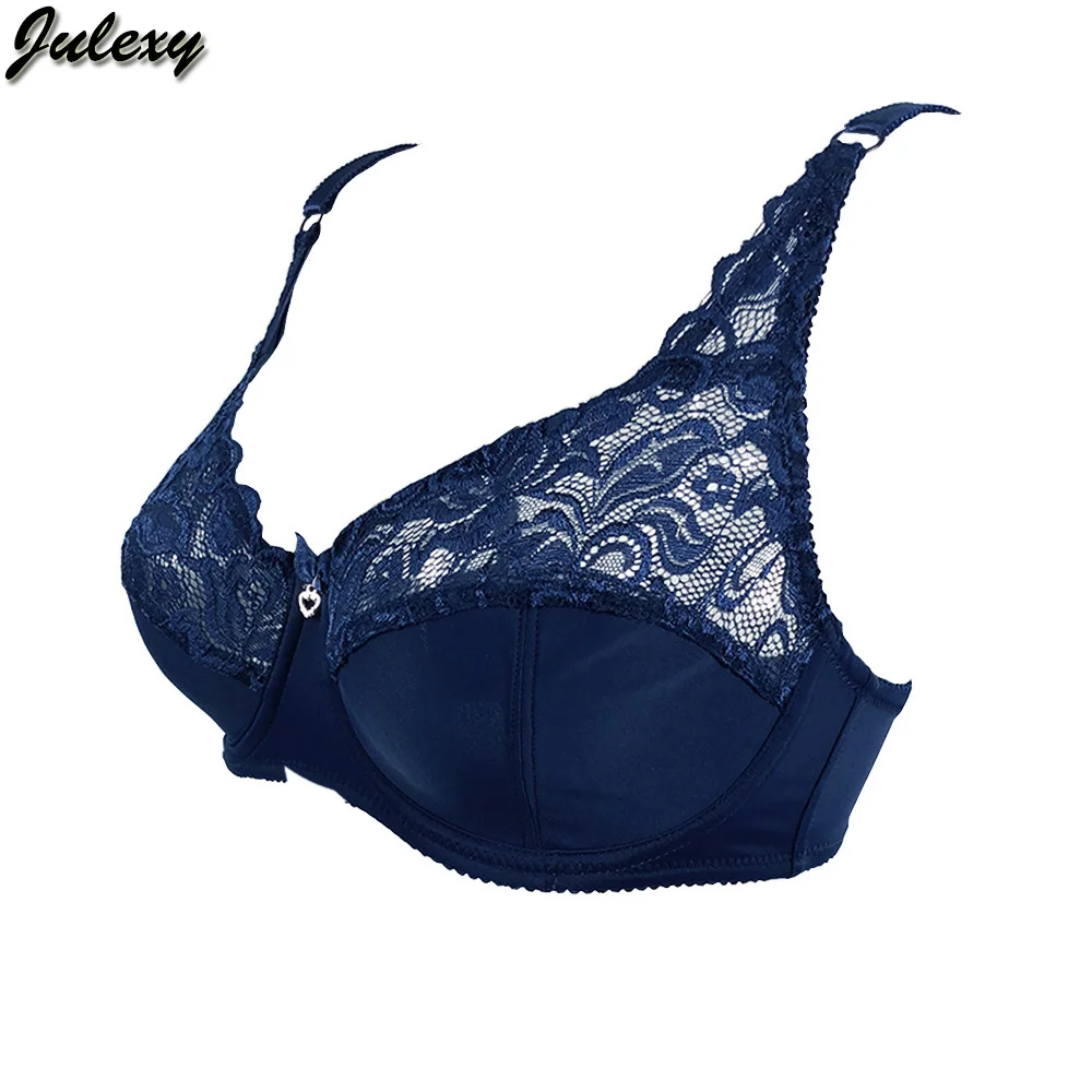  Julexy C D Cup Big Size Women Bra Solid Lace Hollow Out Soutien Gorge Underwear Sexy Ultrathin Tran