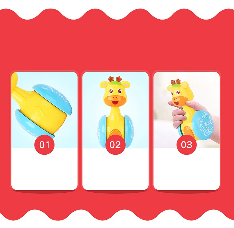 Baby Rattles Sliding Tumbler Doll Cute Pet Image Sweet Bell Music Roly-poly Puzzle Early Education Baby Toys Gift T0725 (2)