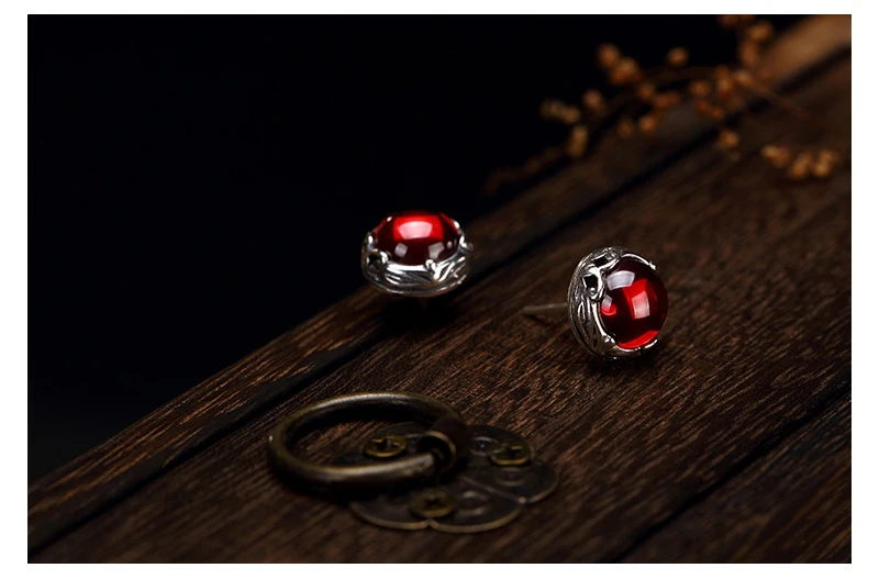 Не поддельные S925 ювелирные изделия серьги 925 пробы серебряные женские серьги-гвоздики ручной работы красный рубин гранат Изысканная яшма