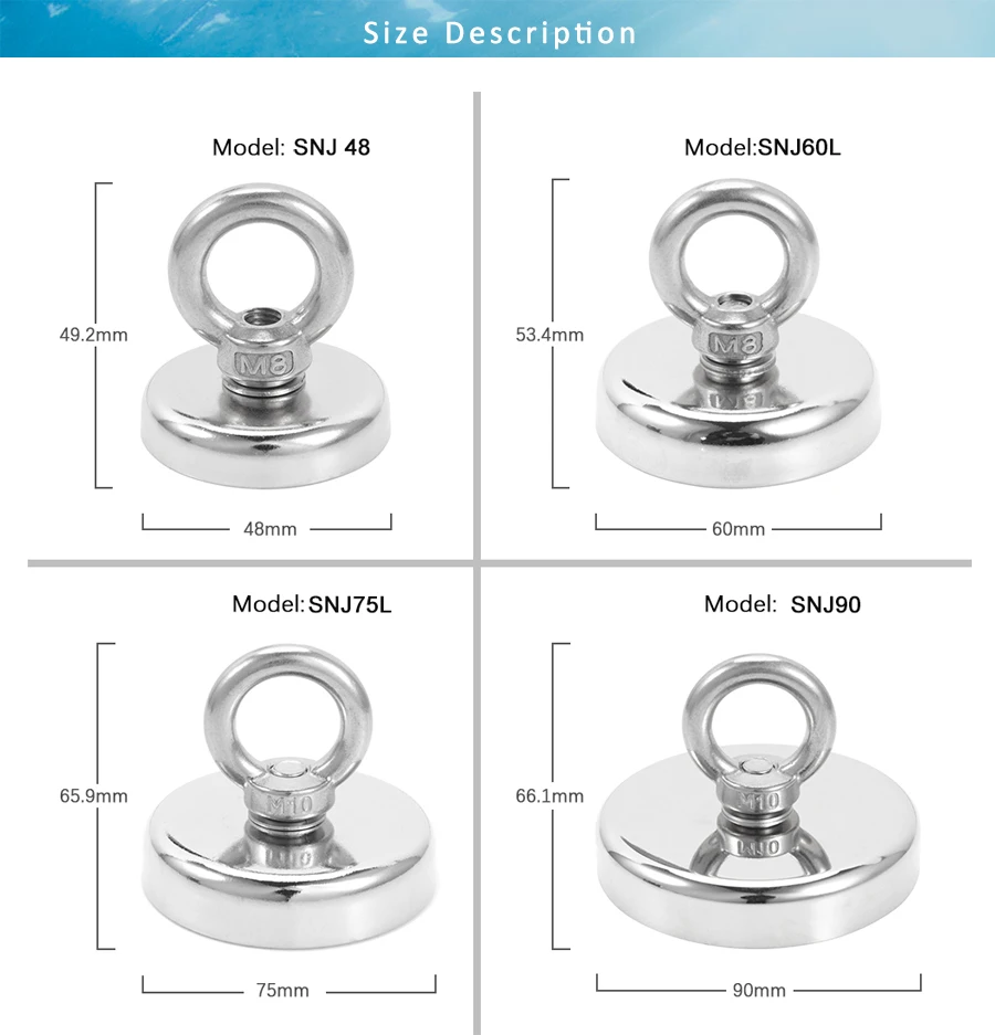 Рыболовный магнит сильный Неодимовый горшок магниты Deep Sea Rescue рыболовный крючок Потяните монтажный горшок с кольцом Охотник за сокровищами держатель