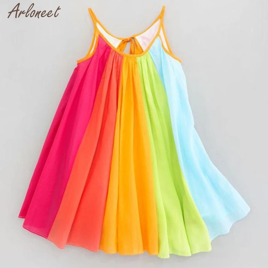 

2019 baby dress summer Toddler Kids Baby Girl Princess Clothes Sleeveless Chiffon Tutu Rainbow Dresses 27
