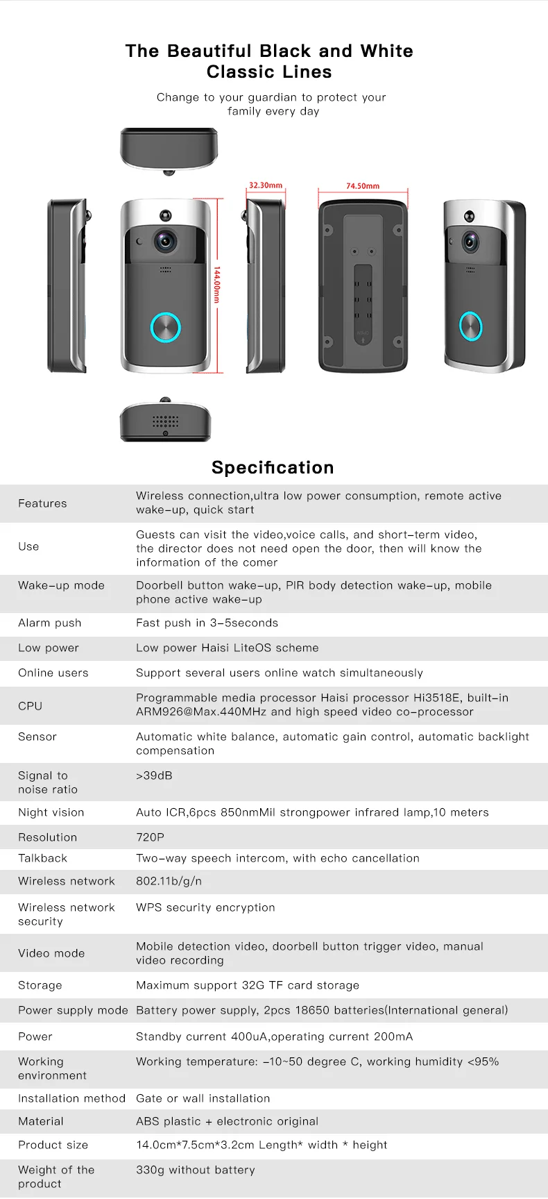 Wifi дверной звонок умный IP видеодомофон Wi-Fi видеодомофон дверной звонок камера для квартиры ИК сигнализация беспроводная камера безопасности