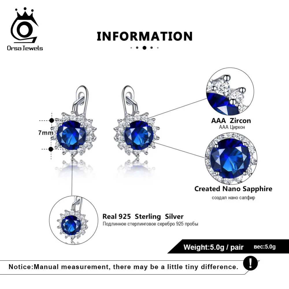 ORSA JEWELS твердые 925 пробы серебряные серьги-кольца для женщин из настоящего сапфира роскошные женские ювелирные изделия VSE04