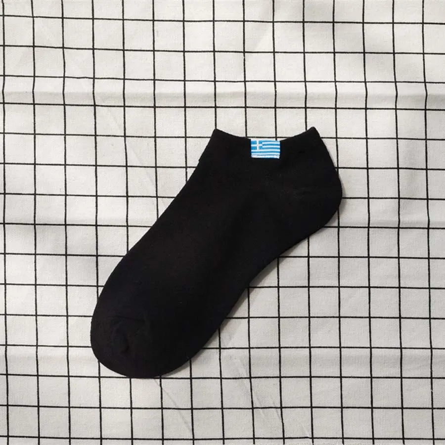[COSPLACOOL] женские мужские носки смешные короткие носки милые meias Harajuku креативный флаг США Канада Британский греческий логотип белые носки - Цвет: 10