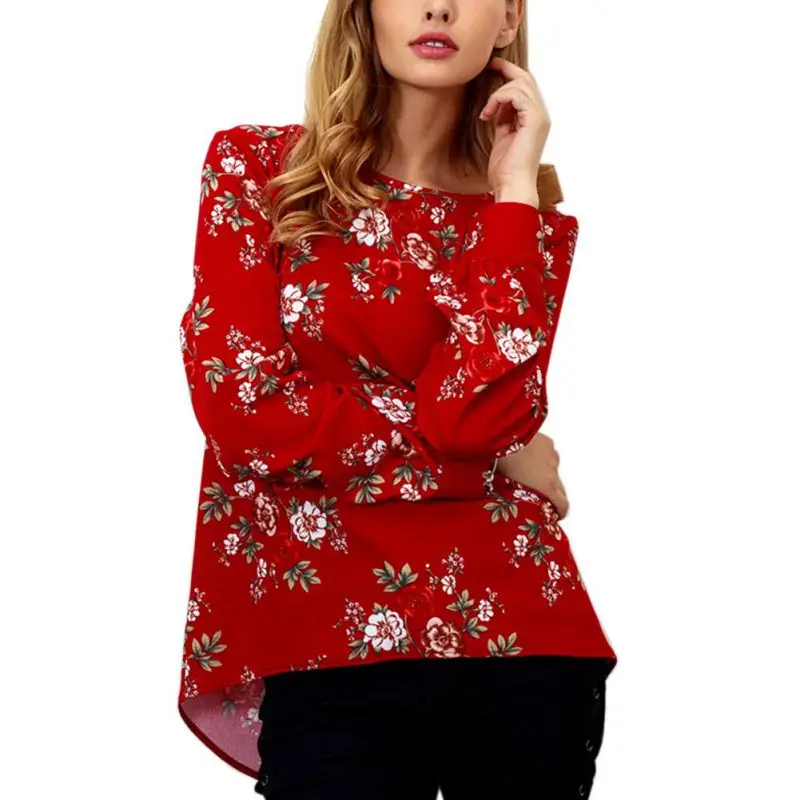 Для женщин Цветочный принт рубашки топы элегантный шифон Блузка с длинными рукавами Blusas 2018 цветочный Для женщин блузки