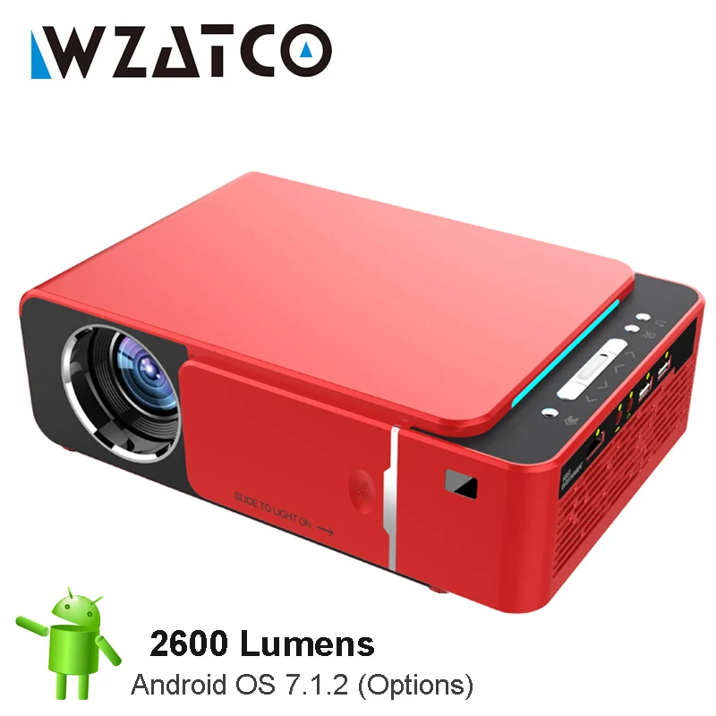 WZATCO 2600 lume светодиодный hd-проектор 720 p дополнительно Android 7,1 Wi Fi портативный HDMI USB поддержка 4 к 1080 домашний кинотеатр - изображение