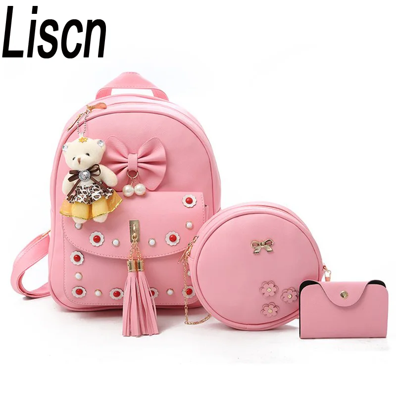 

LISCN Women Leather Backpacks 2017 New Fashion Women Fashion Casual Leather High Quality School Bags for Teenager Girls