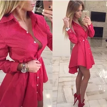 2016 Autumn Women Turn down Collar Full Sleeves Casual Button Red Plaid Print font b Office