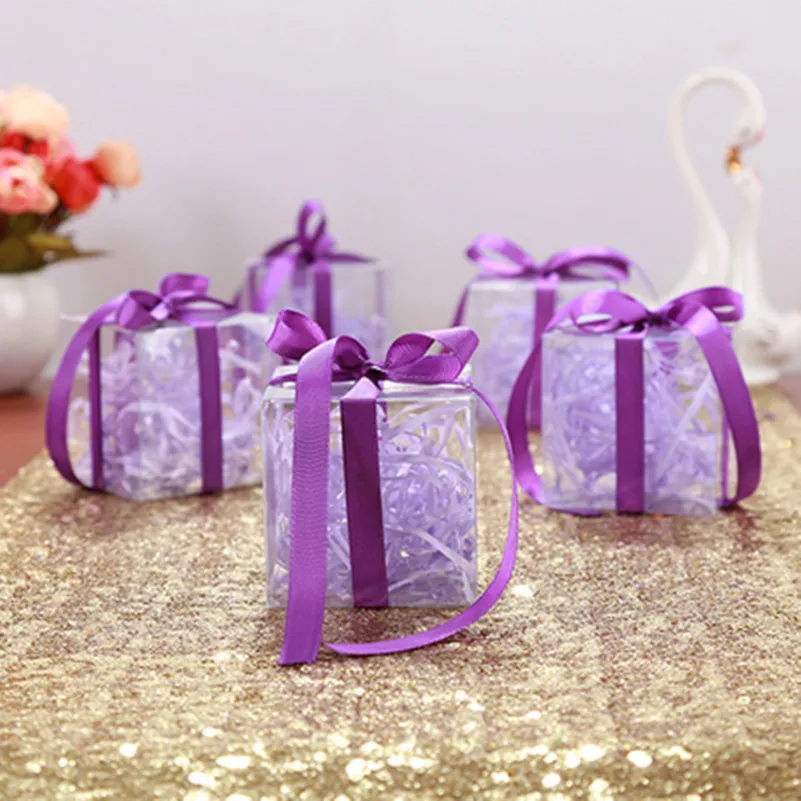 40 шт., новинка, 6*6*6 см, коробка для конфет, поставляется с корсажной лентой, коробки для кексов, упаковка, подарки и поделки, для вечеринок, для детского душа, коробка для торта - Цвет: Фиолетовый