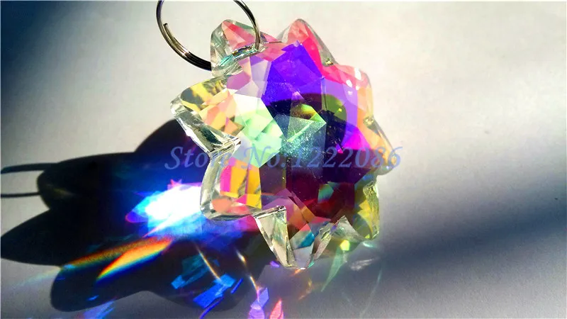

10PCS 38mm AB Color 8 Pointed Start Crystal Prisms Sun Catcher X'MAS Wedding Pendants(+10Pcs Rings) Free Shipping