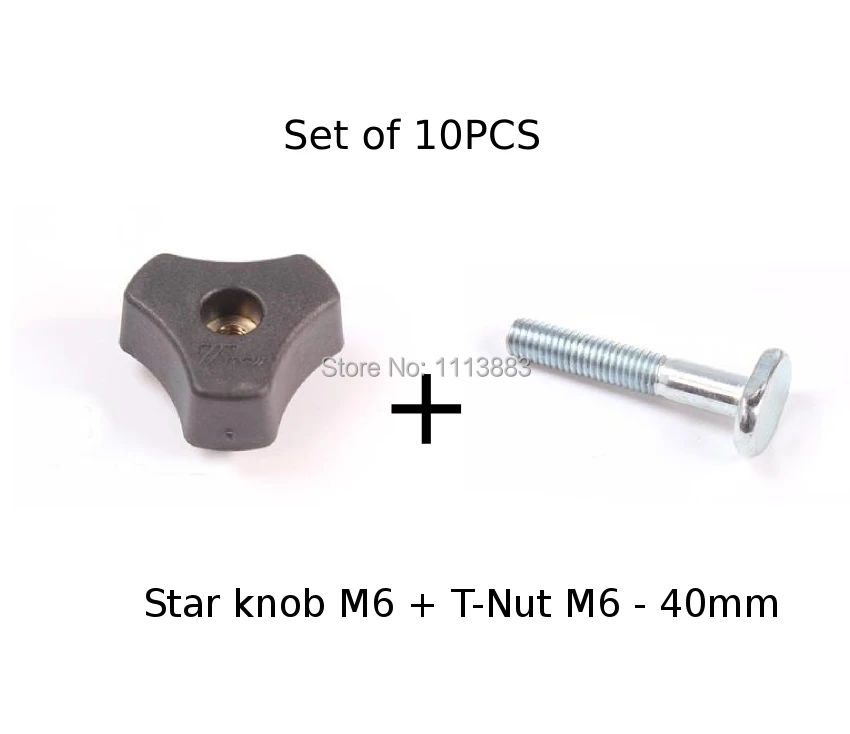 Набор из 10 шт, звездообразные ручки M6+ t-гайка M6x40, деревообрабатывающие приспособления