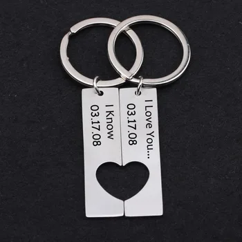 

Date customization half heart split Heart keyring engraved i love i know keychain couples boyfriend girlfriend fashion keyring