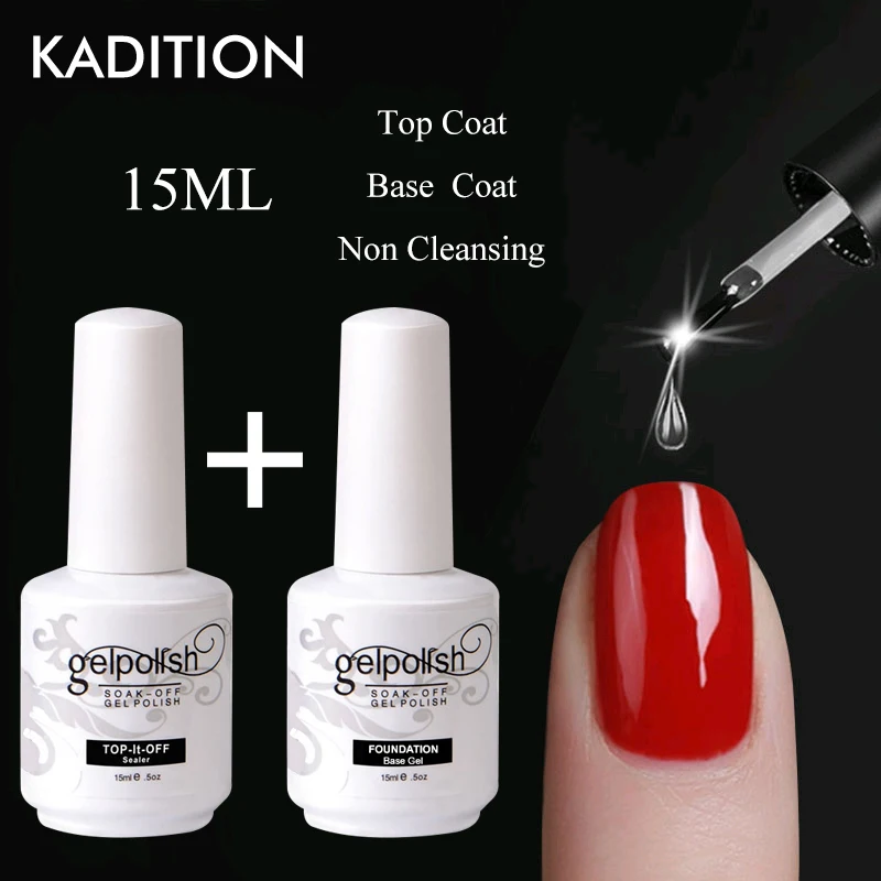 

KADITION Tops Gel Soak Off UV 15ML Transparent Nail Art New Base Coat Top Coat Finish Gel Lacquer Paint Glitter Gel Nail Polish