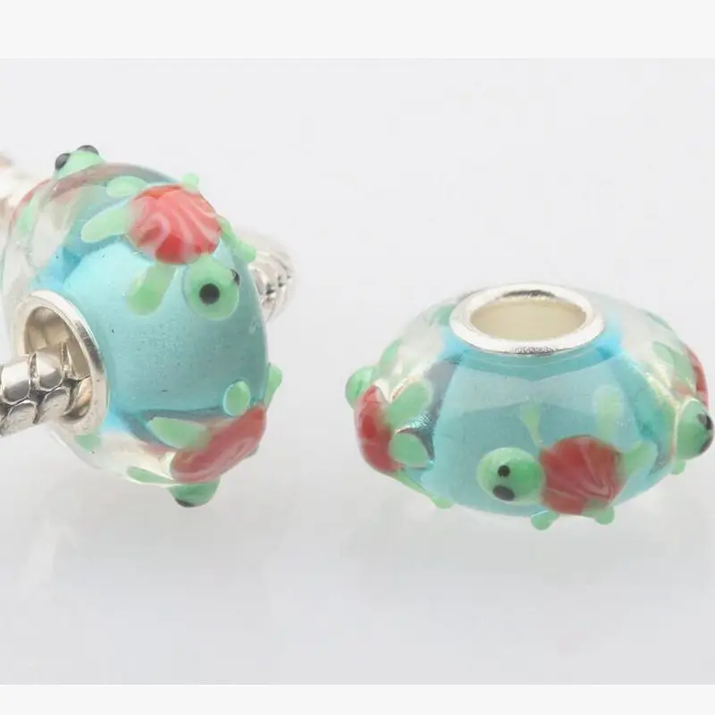 

10pcs/Lot Fashion Animal Handwork Lampwork Glass Big hole Silver Core Beads Fit European Charms Bracelet DIY Jewelry Gift GSB305
