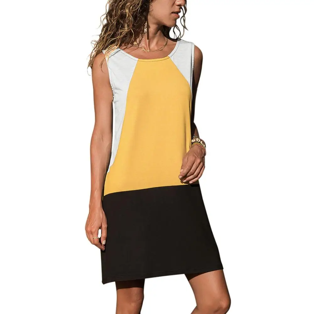 

Summer New Dress Female Geometric Print O Neck Sleeveless Women Large Size Mini A Line Dresses 2019 Casual Ladies Dress Vestidos