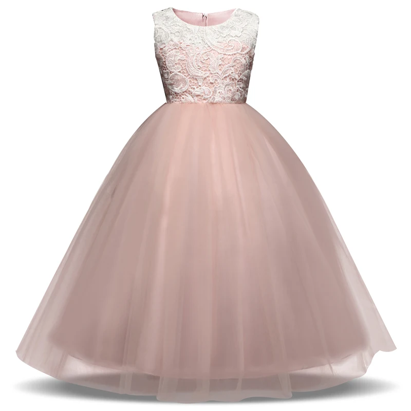 

Summer Floral Voile Lace Dress Tutu Clothing Formal Costume For Teenage Girls Wedding Gowns White Tulle Dresses Children 5-14 Yr