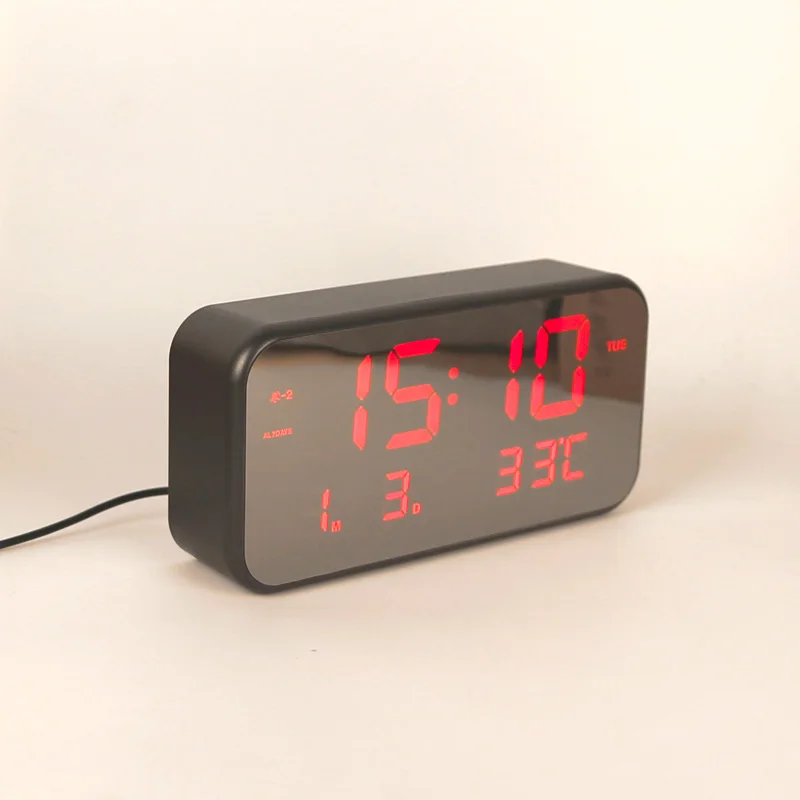 Большой Джамбо цифровой светодиодный музыкальный будильник с 25 песнями прозрачный зеркальный дисплей с месяц и день недели температуры переменного или USB питания - Цвет: 01