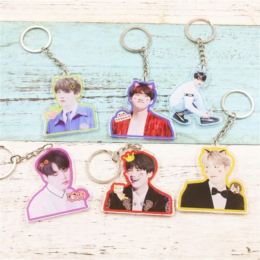 Kpop BTS Suga Double Side Photo Key Holder Keyring Keychain Cute Bag