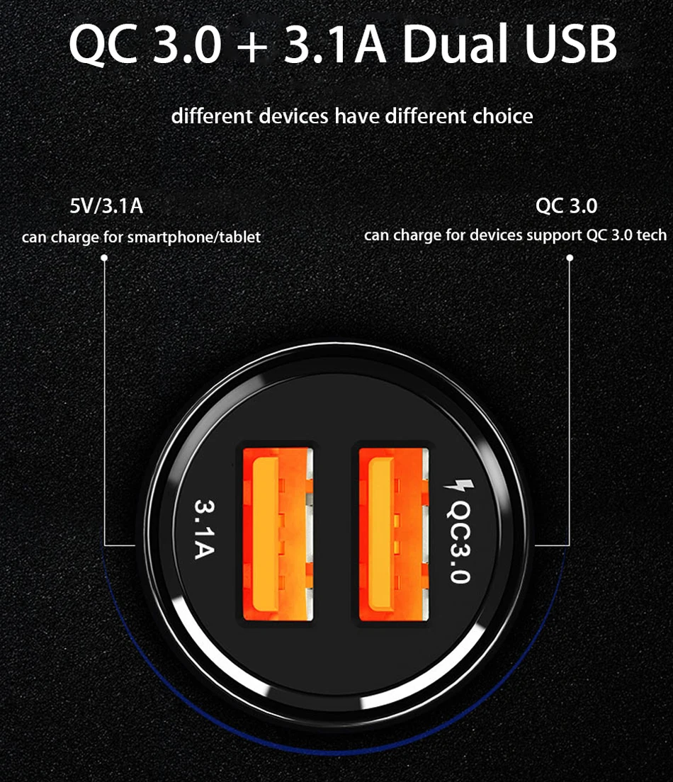 Автомобильное USB зарядное устройство, быстрая зарядка 3,0, зарядное устройство для мобильного телефона, двойной USB быстрый QC 3,0, автомобильное зарядное устройство для iPhone XS Max X 8 Plus, адаптер Xiaomi
