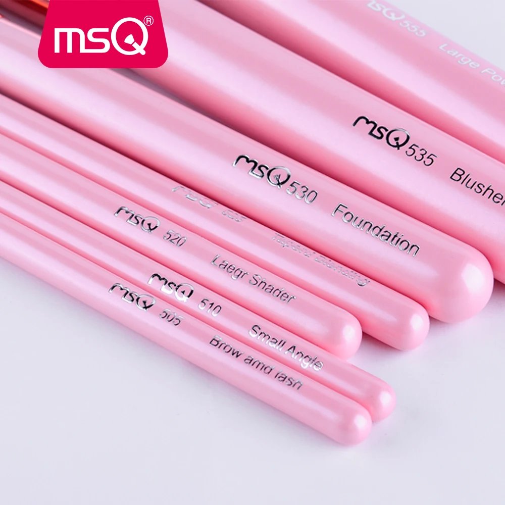 MSQ 8 шт. набор кистей для макияжа Профессиональный косметический инструмент для красоты макияж розовая кисть PU кожаный, цилиндрической формы основа пудра ресницы