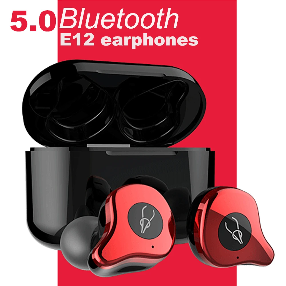 

E12 TWS Bluetooth 5.0 Earphone Wireless Headset HiFi Sports Earbuds Headset Dual Microphones Wireless Charging Box for Fans