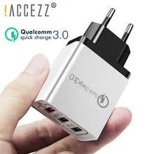 ACCEZZ 18 Вт Универсальный 3USB Quick Charge 3,0 для iPhone X 7 8 samsung Xiaomi huawei EU Plug мобильный телефон быстрое зарядное устройство для путешествий