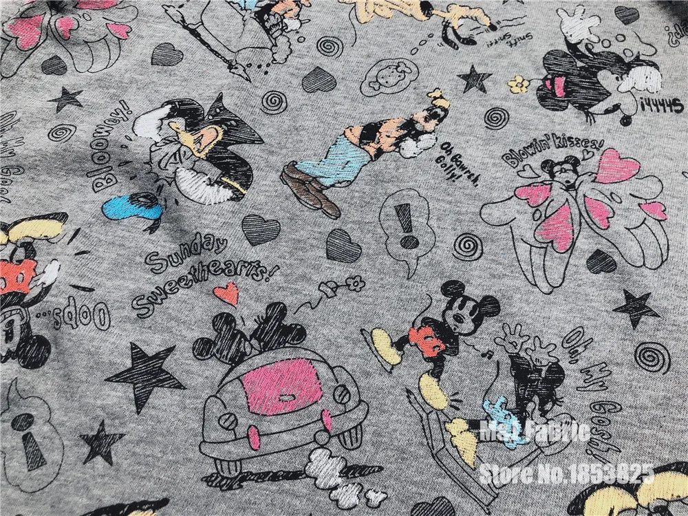 

Grey Mickey Minnie Lycra knitted Cotton fabric For Sewing diy Handmade Patchwork BABY clothes 100*160cm