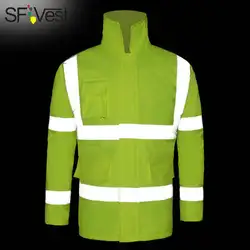 ANSI/море 107 Hi vis Для мужчин водонепроницаемые желтый спецодежды зимний дождь куртка безопасности светоотражающие куртка-парка безопасности