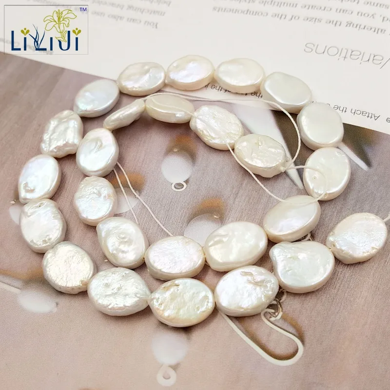 Lii Ji натуральный белый цвет пресноводный жемчуг бусины 11x14 мм овальной формы свободные бусины для DIY браслет цепочки и ожерелья около 38 см
