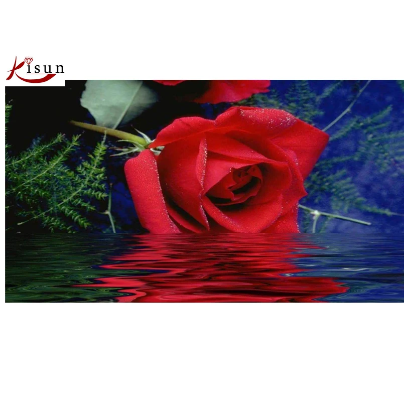 Kisun 5d Diy Diamond Embroidery Flower Red Rose Painting Full