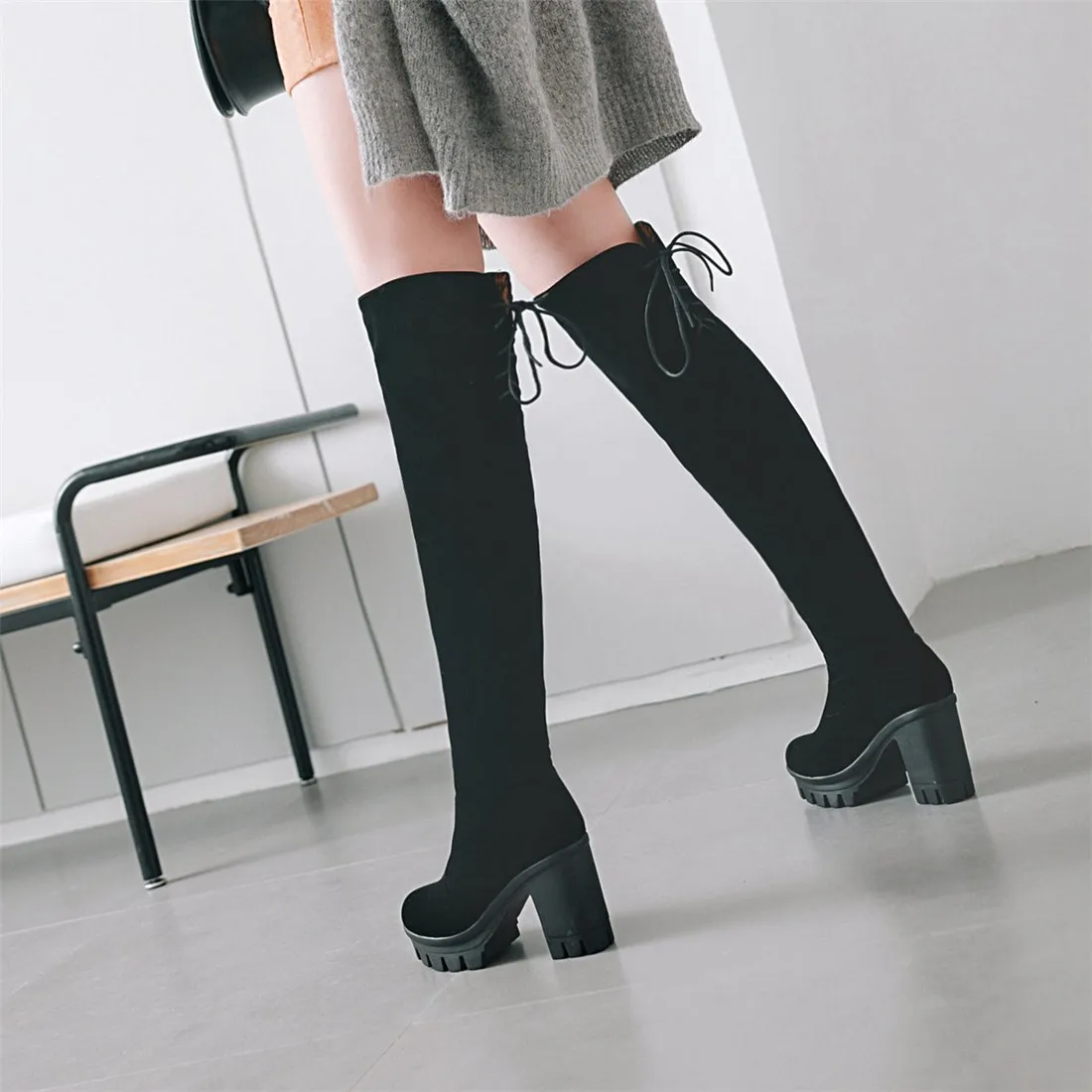 

SARAIRIS 2018 plus size 33-43 Chunky High Heels Platform Over The Knee Boots Woman Shoes Women Wholesale Boots Female