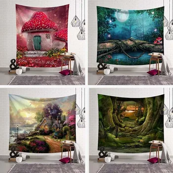 

Geometry Tapestry Landscape Fancy Forest Wall Hanging Beach Round Landscape Blanket fabric Magic tapestry Rectangle Decor
