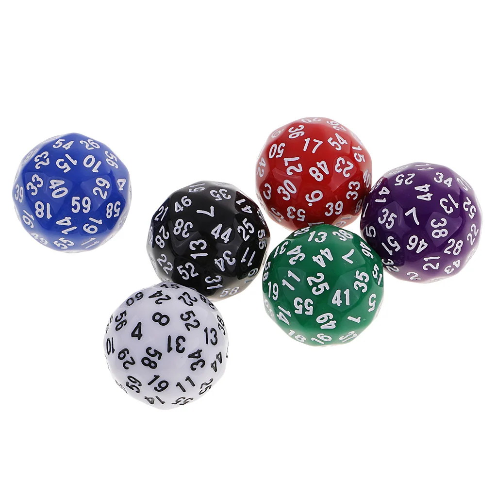 6 Pcs 60 Sided Dice D60 Polyhedral Dices Dungeon & Dragons RPG Board Game for Funny Family Housework Game Family Kids Pub Club